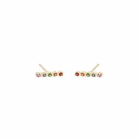 14K TINY 5 RAINBOW SAPPHIRES BEZEL STUDS
