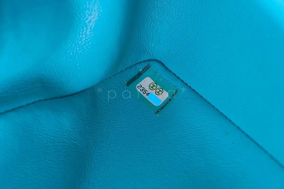 17C Chanel Turquoise Green-Blue Caviar Rectangular Mini Classic Flap Bag GHW