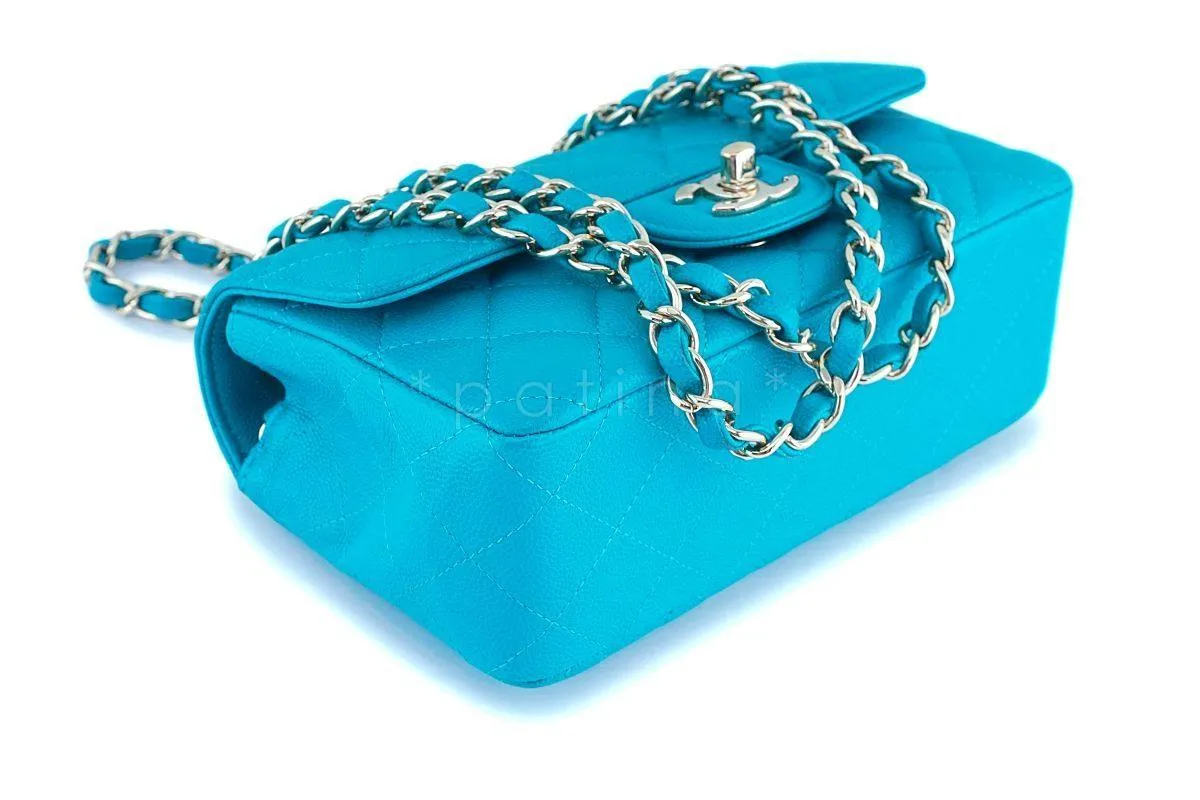 17C Chanel Turquoise Green-Blue Caviar Rectangular Mini Classic Flap Bag GHW