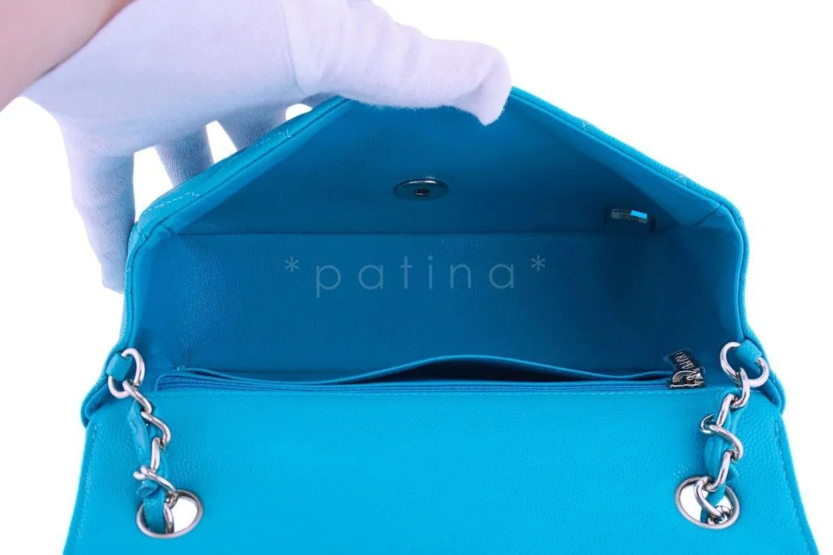 17C Chanel Turquoise Green-Blue Caviar Rectangular Mini Classic Flap Bag GHW