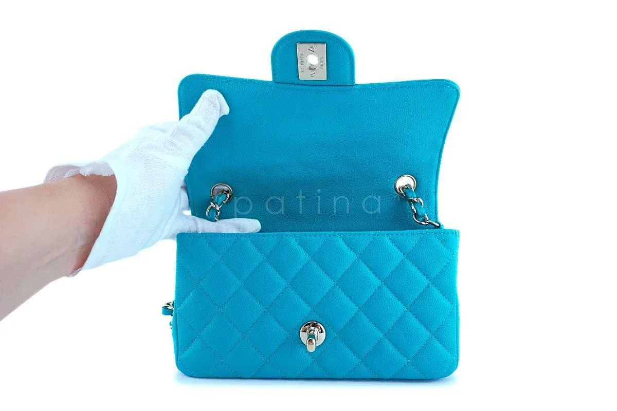 17C Chanel Turquoise Green-Blue Caviar Rectangular Mini Classic Flap Bag GHW