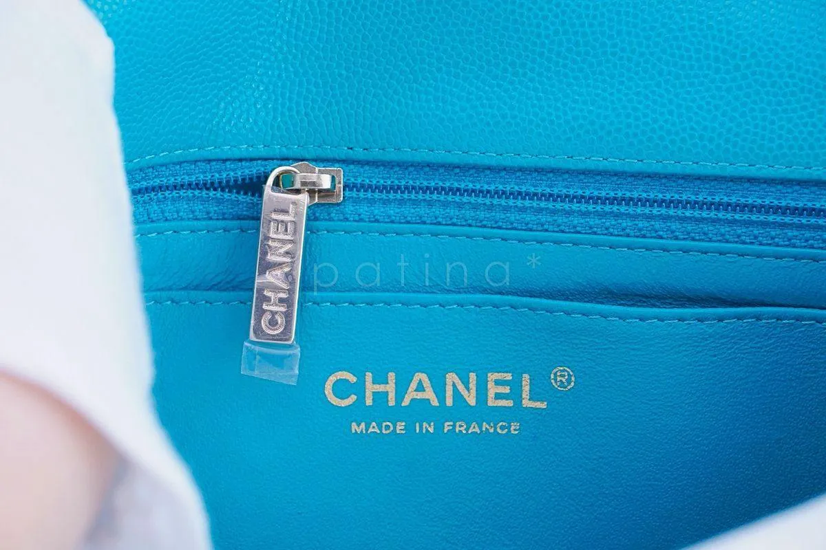 17C Chanel Turquoise Green-Blue Caviar Rectangular Mini Classic Flap Bag GHW
