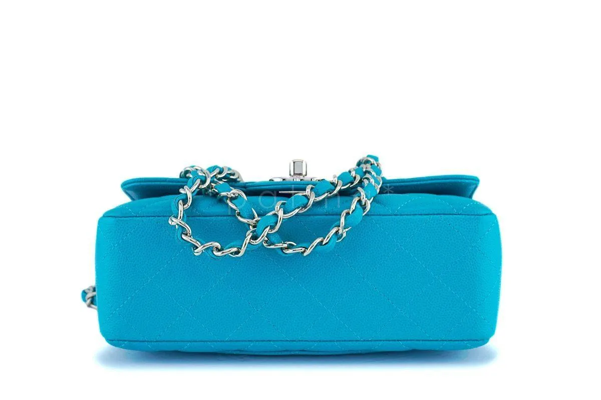 17C Chanel Turquoise Green-Blue Caviar Rectangular Mini Classic Flap Bag GHW