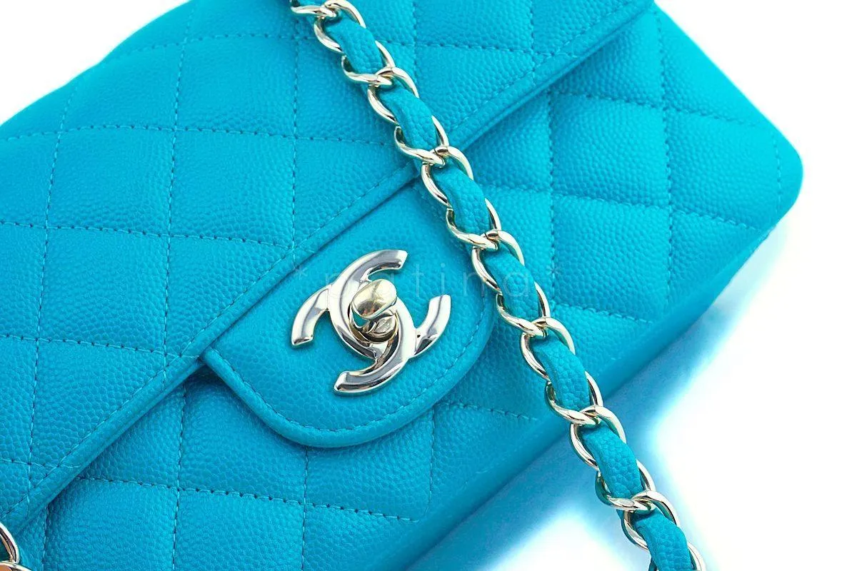 17C Chanel Turquoise Green-Blue Caviar Rectangular Mini Classic Flap Bag GHW