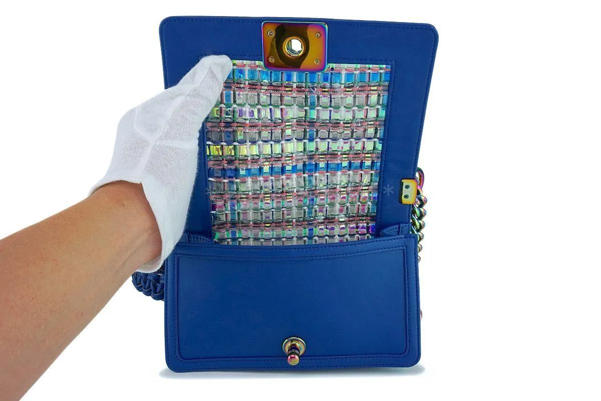 17S Chanel Blue Rainbow Cable Small Boy Iridescent Mermaid Flap Bag