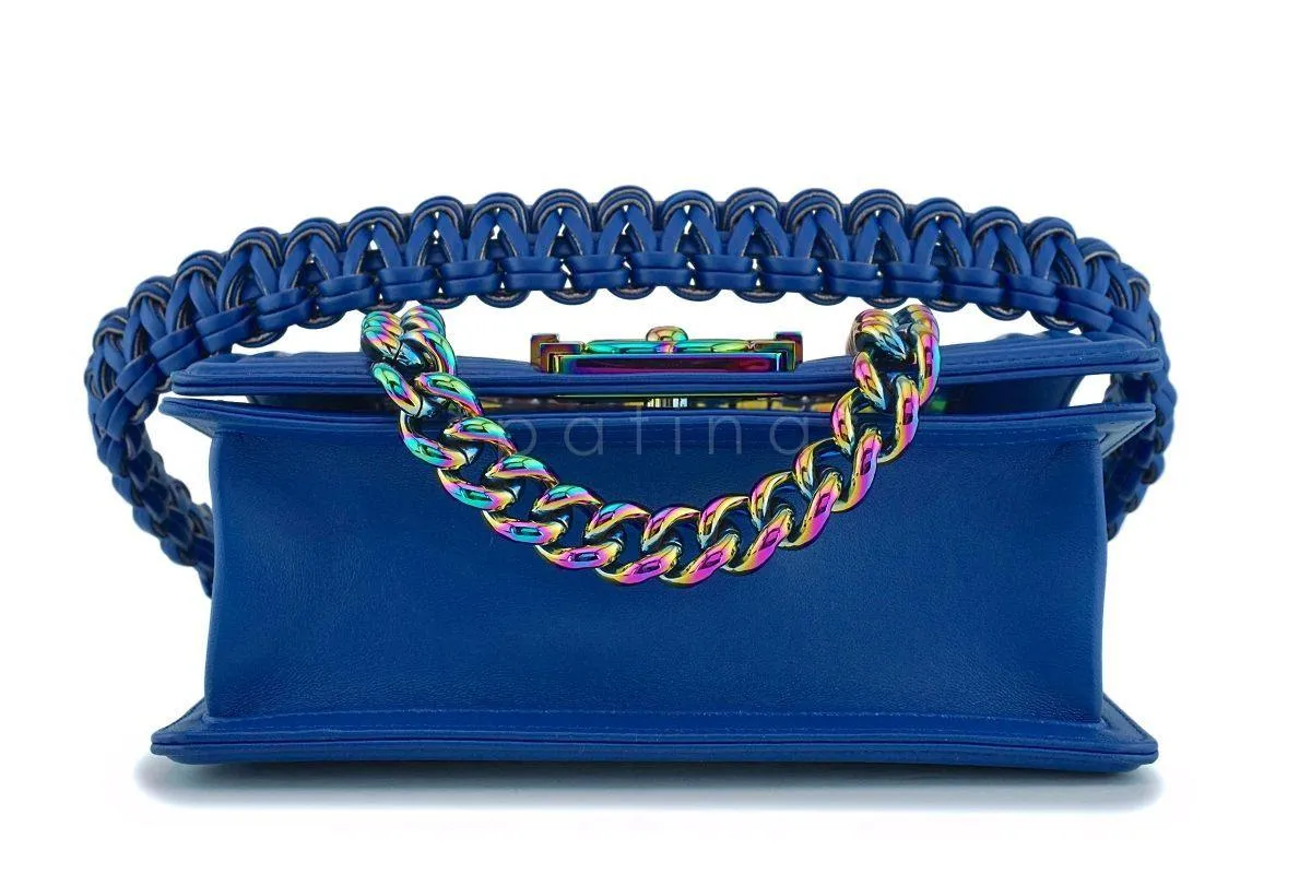 17S Chanel Blue Rainbow Cable Small Boy Iridescent Mermaid Flap Bag