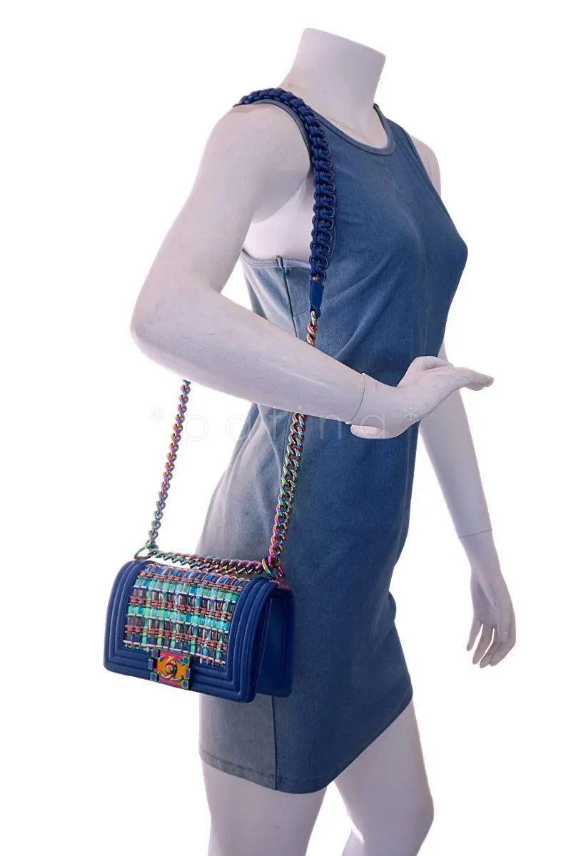 17S Chanel Blue Rainbow Cable Small Boy Iridescent Mermaid Flap Bag