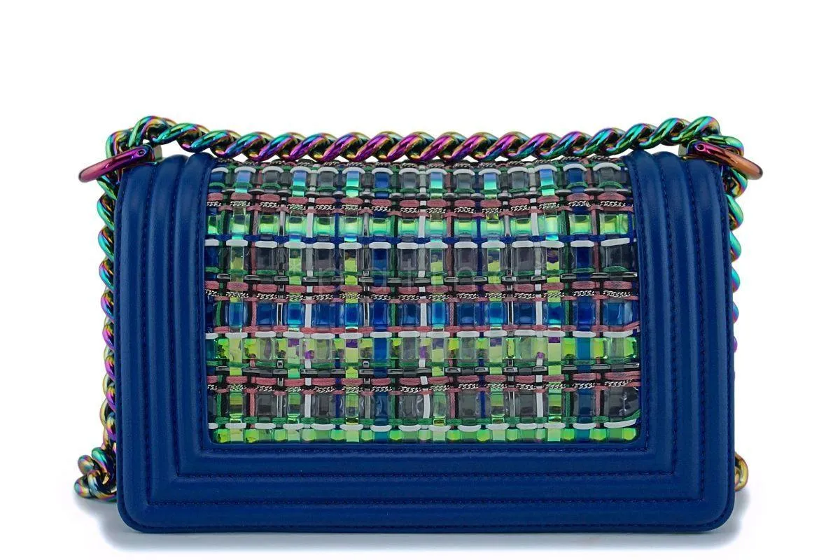 17S Chanel Blue Rainbow Cable Small Boy Iridescent Mermaid Flap Bag