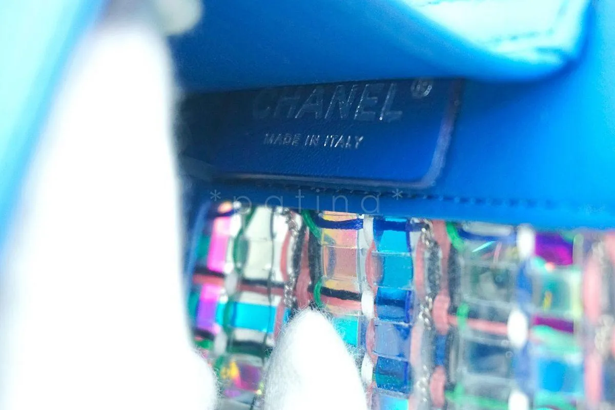 17S Chanel Blue Rainbow Cable Small Boy Iridescent Mermaid Flap Bag