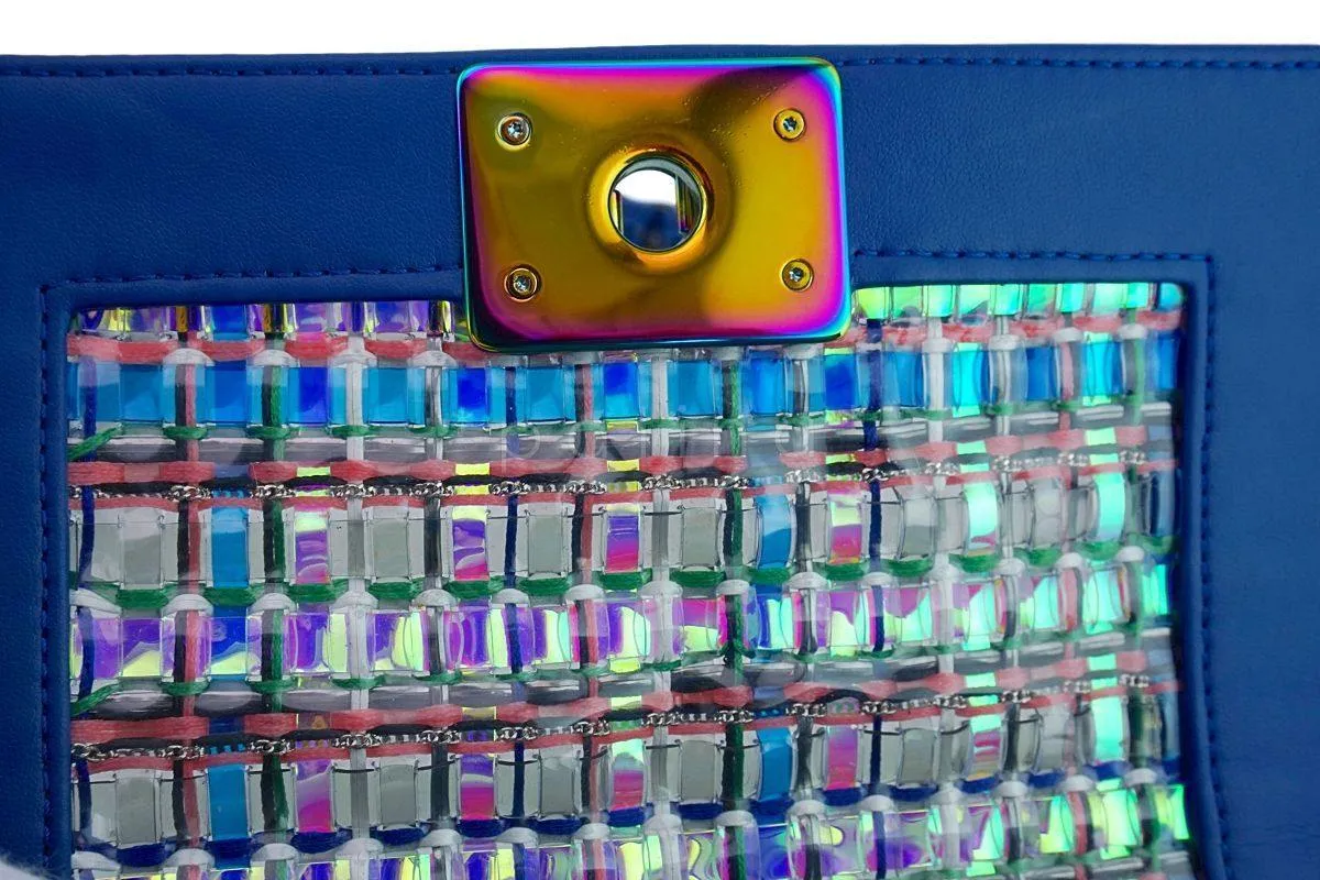 17S Chanel Blue Rainbow Cable Small Boy Iridescent Mermaid Flap Bag