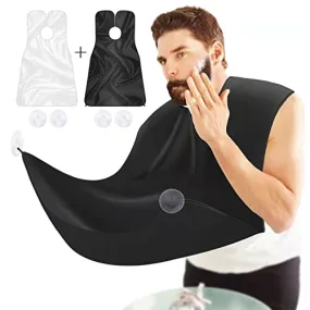 2 Pcs Beard Bib, Bead Bib for Shaving, Beard Apron, Waterproof Shaving Cloth Kit Non-Stick Beard Cape, Beard Trimming Bib with Strong Suction Cup, A Gift for All Men?Black White?