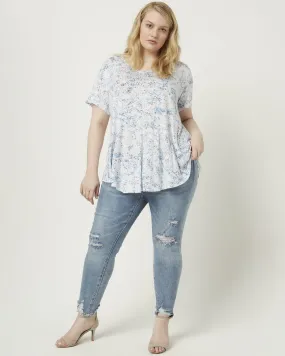 Adelaide V-Neck Top | White / Light Blue