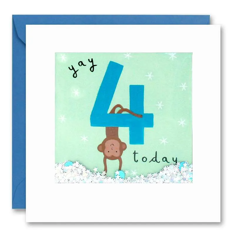 Age  4 Monkey Shakies Birthday Card