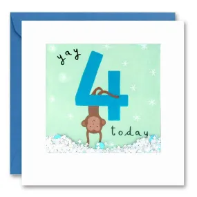 Age  4 Monkey Shakies Birthday Card