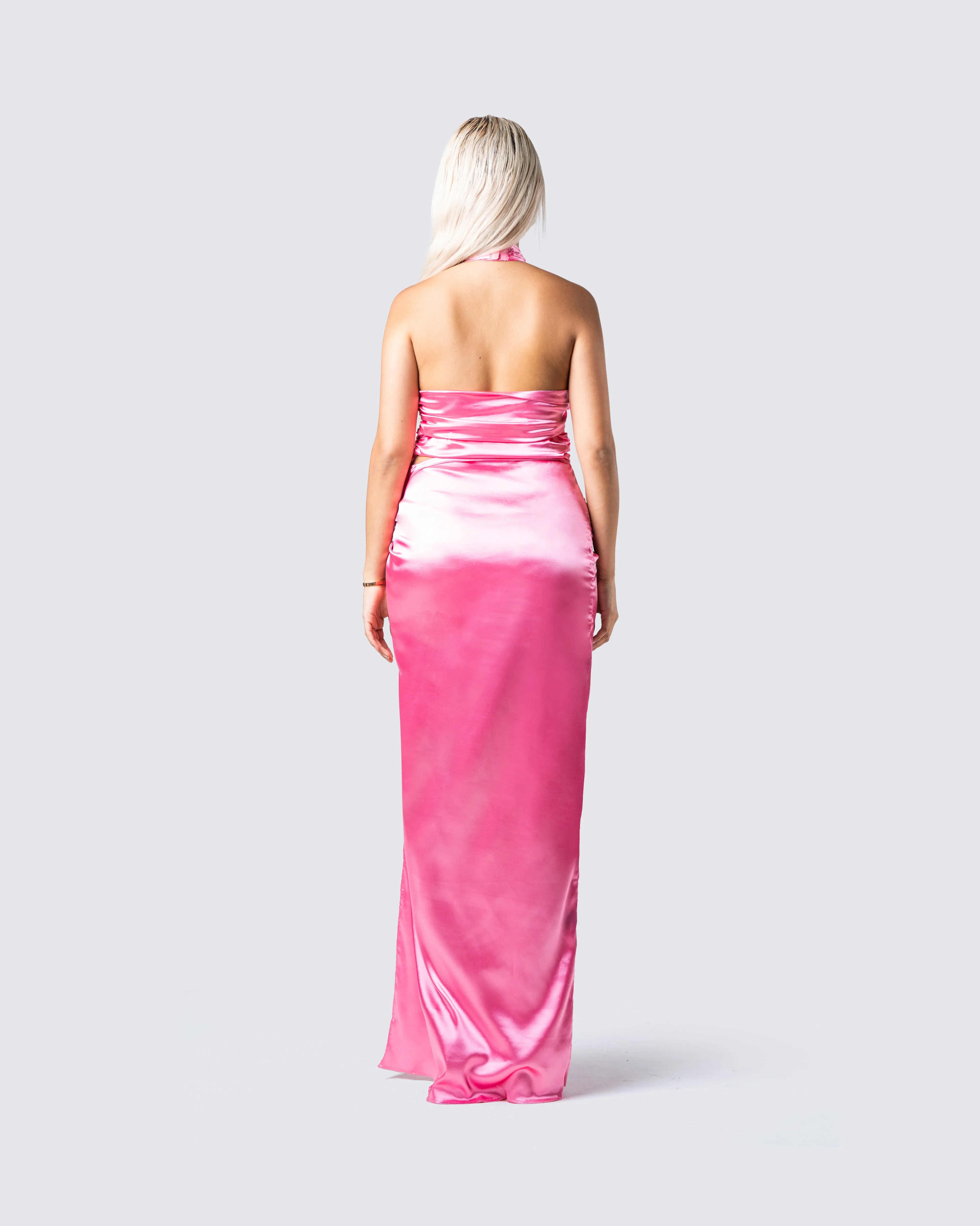 Alaina Pink Satin Maxi Dress
