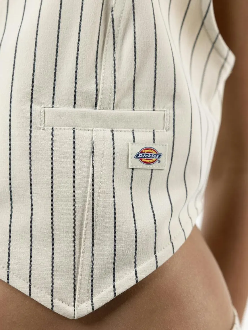 Bandera Crop Waistcoat in Natural Pinstripe