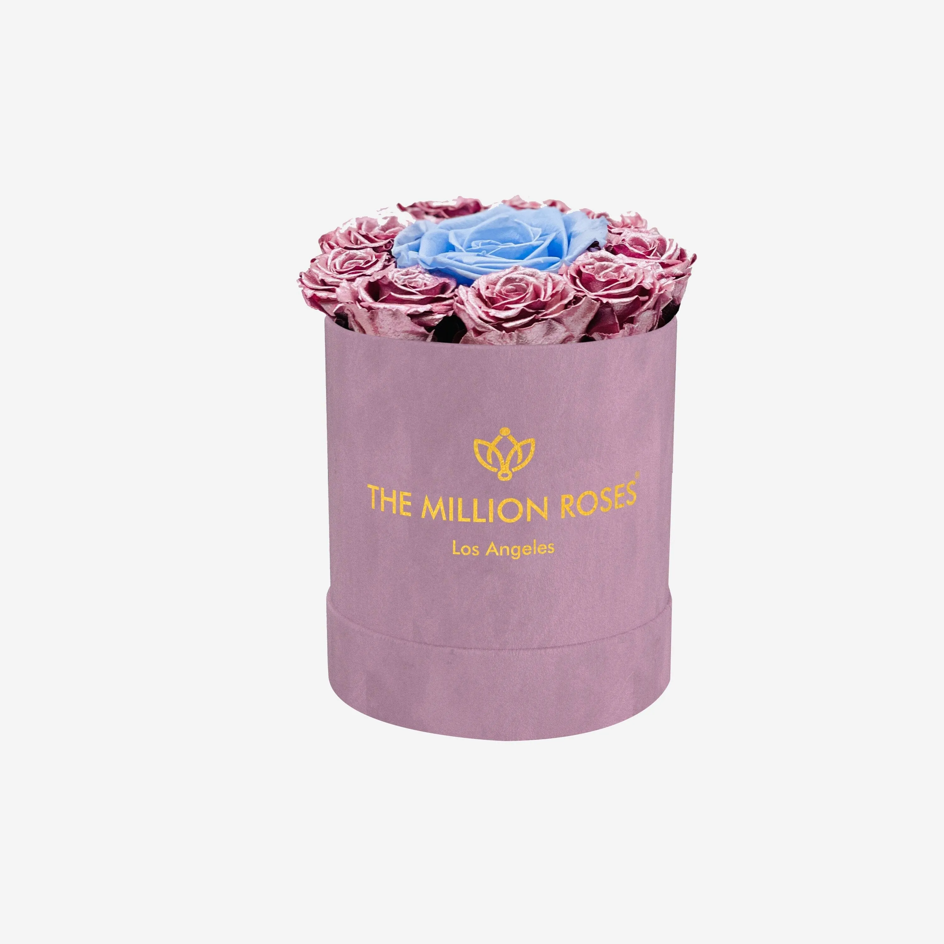 Basic Light Pink Suede Box | Pink Gold & Light Blue Mini Roses
