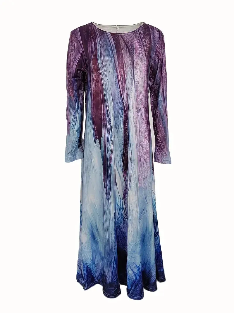 BerryBetty - Casual Long Sleeve Graphic Print Maxi Dress