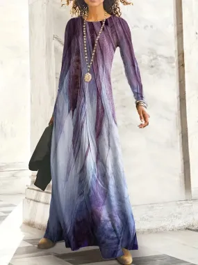 BerryBetty - Casual Long Sleeve Graphic Print Maxi Dress