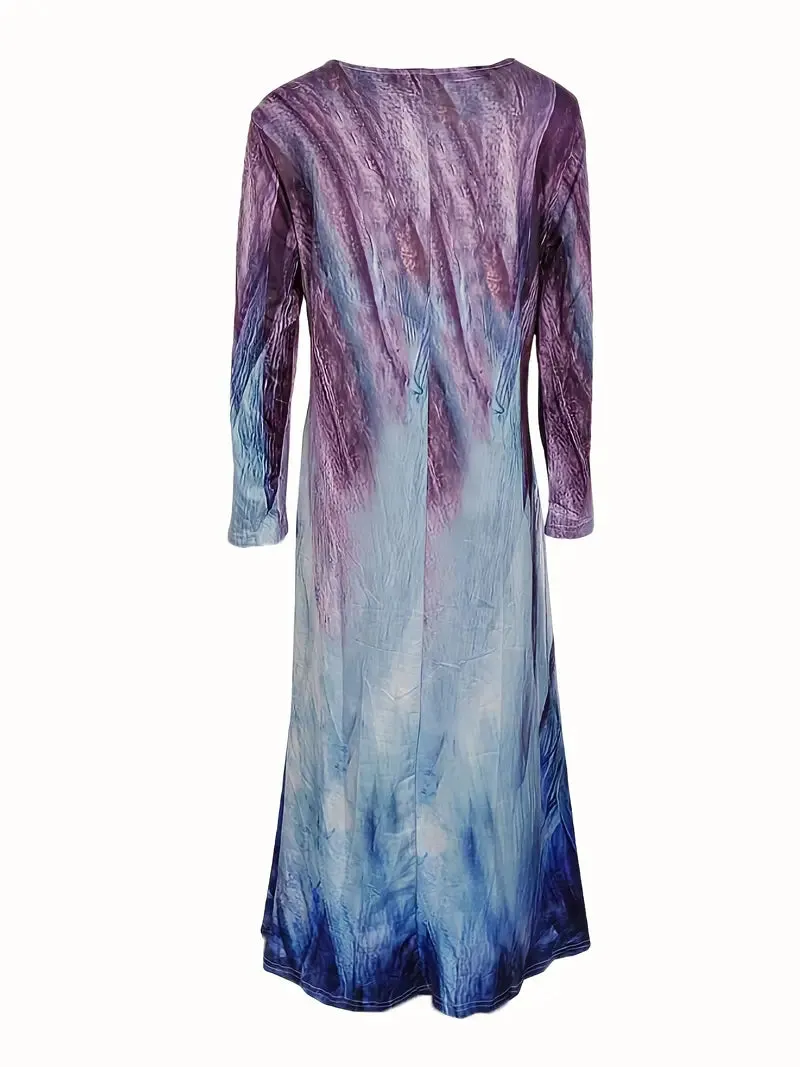 BerryBetty - Casual Long Sleeve Graphic Print Maxi Dress