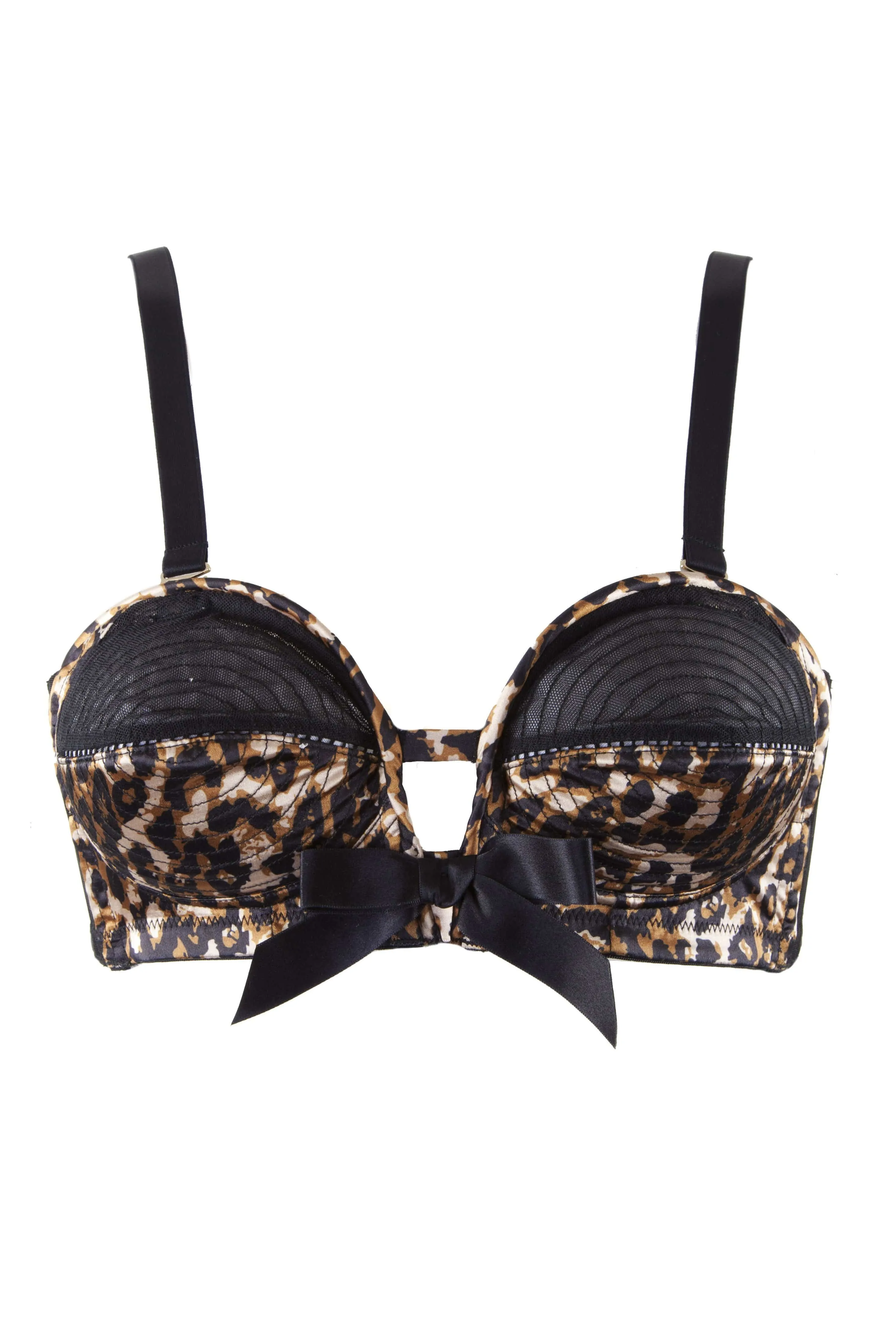 Bettie Page Leopard/Black Spiral Stitch Overwire Bra A - G