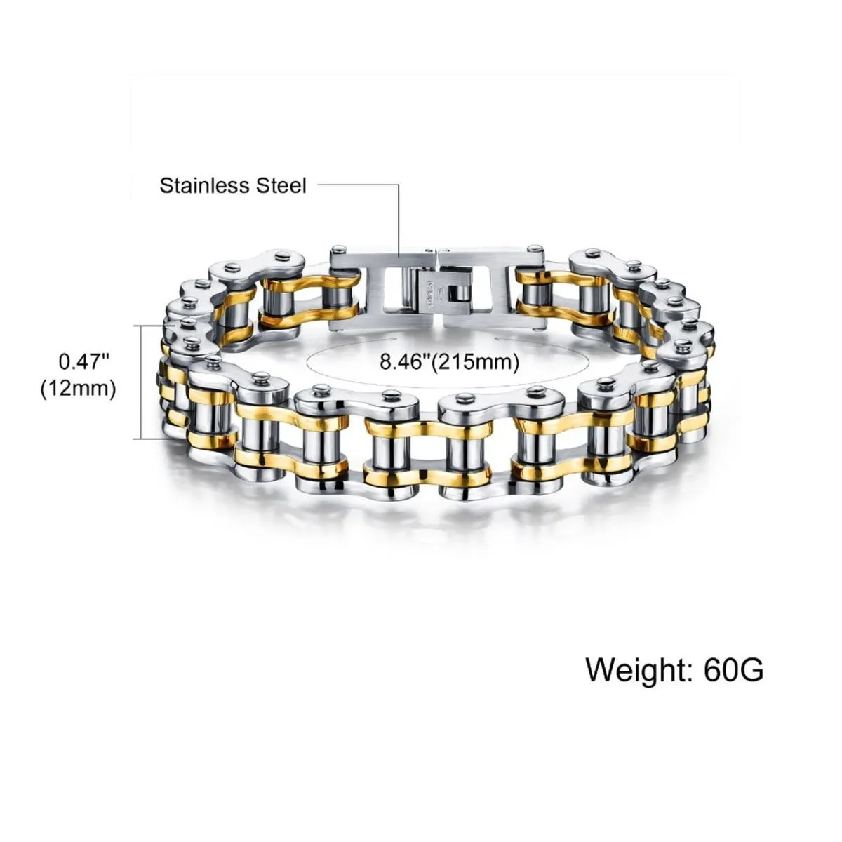 Biker Motorcycle Chain 18K Gold Silver Heavy Stainless Steel Bracelet