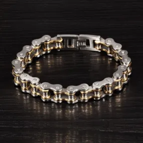 Biker Motorcycle Chain 18K Gold Silver Heavy Stainless Steel Bracelet