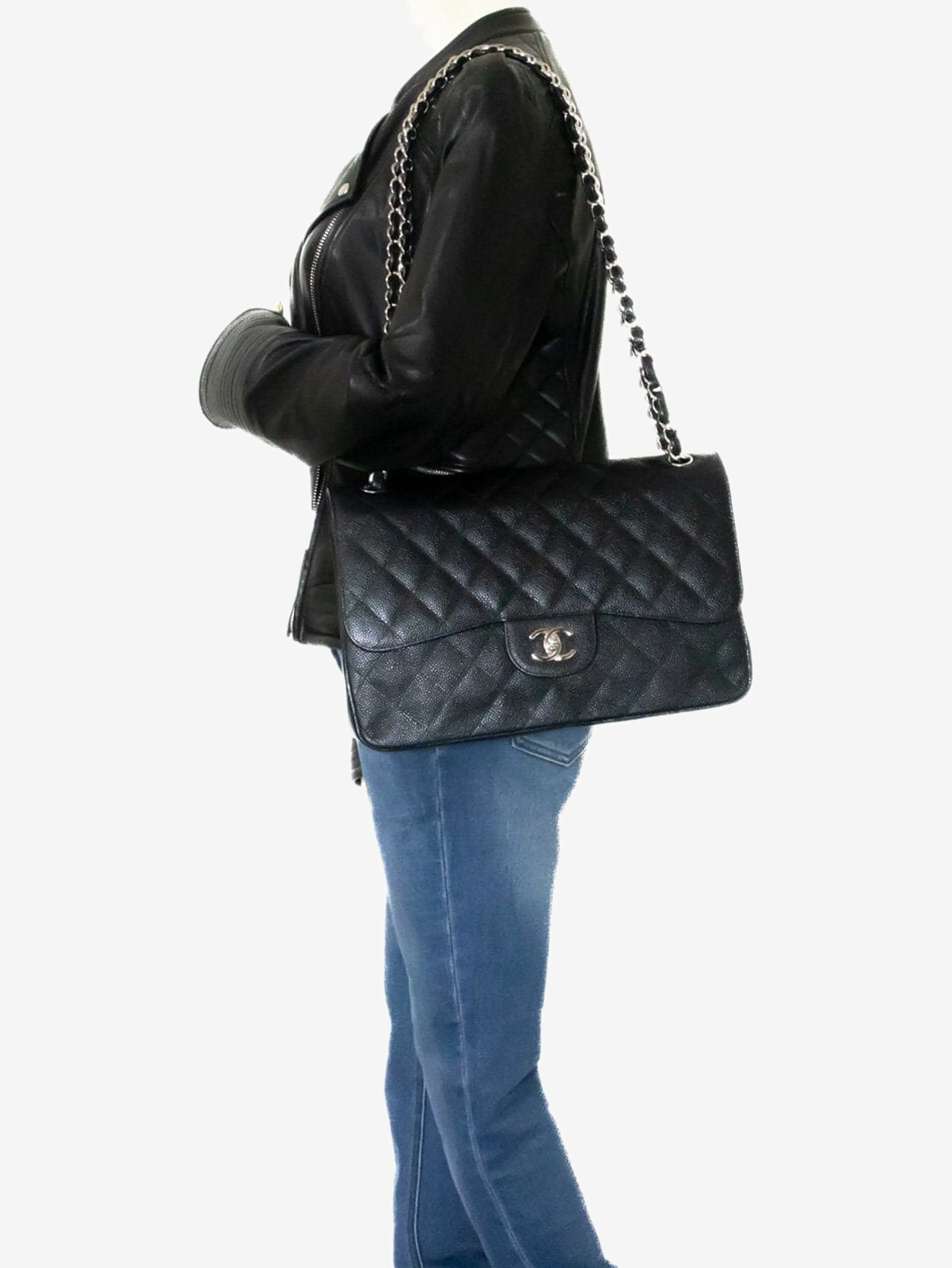 Black 2013 large caviar Classic Double Flap bag