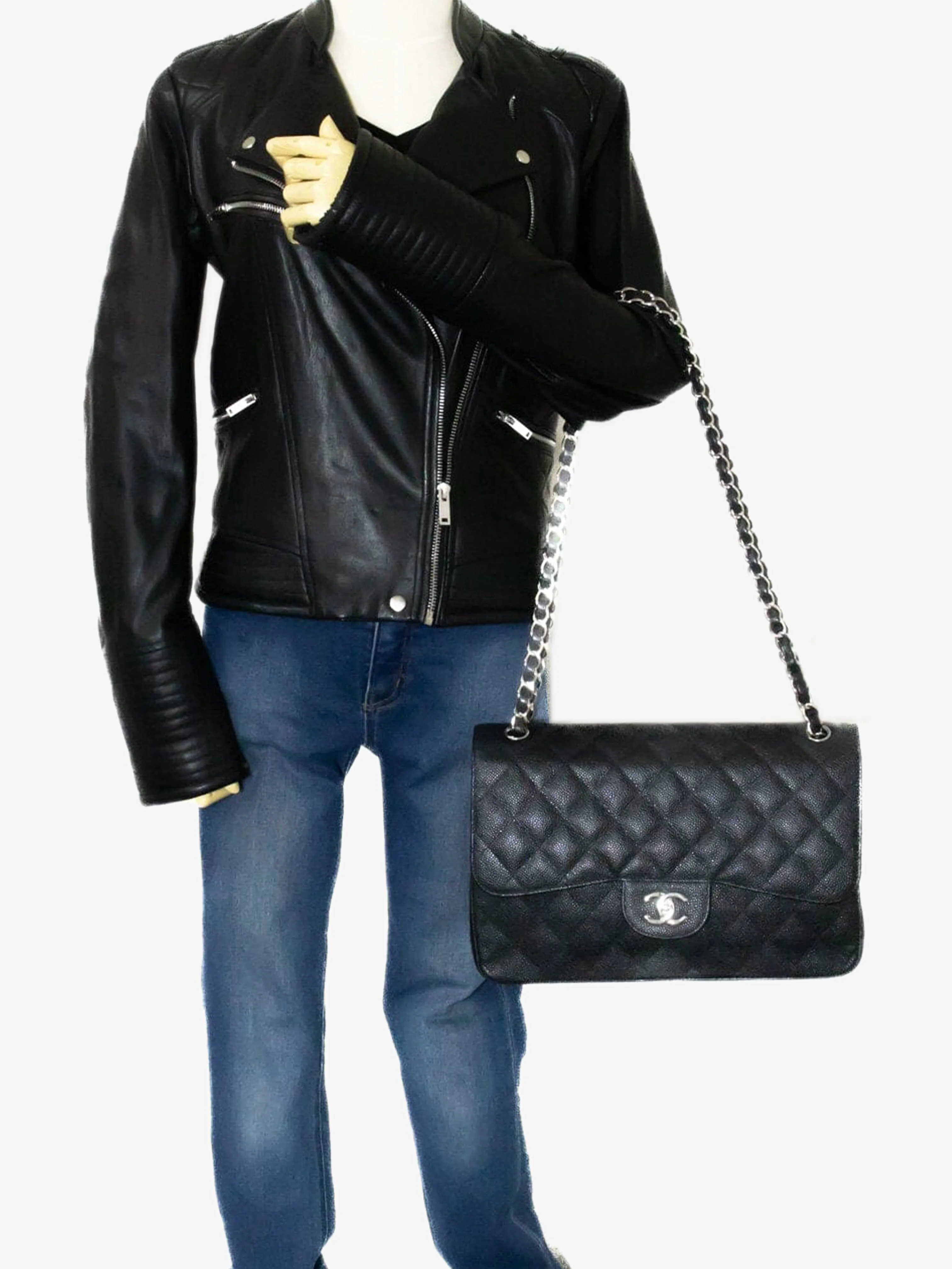 Black 2013 large caviar Classic Double Flap bag