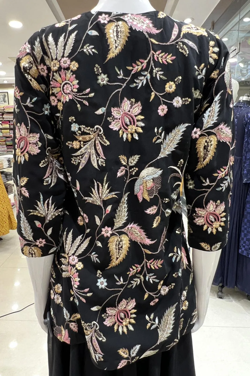 Black Multicolor Embroidery, Sequins and Beads work Palazzo Suit Set