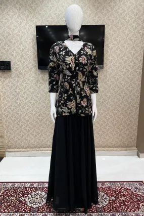 Black Multicolor Embroidery, Sequins and Beads work Palazzo Suit Set
