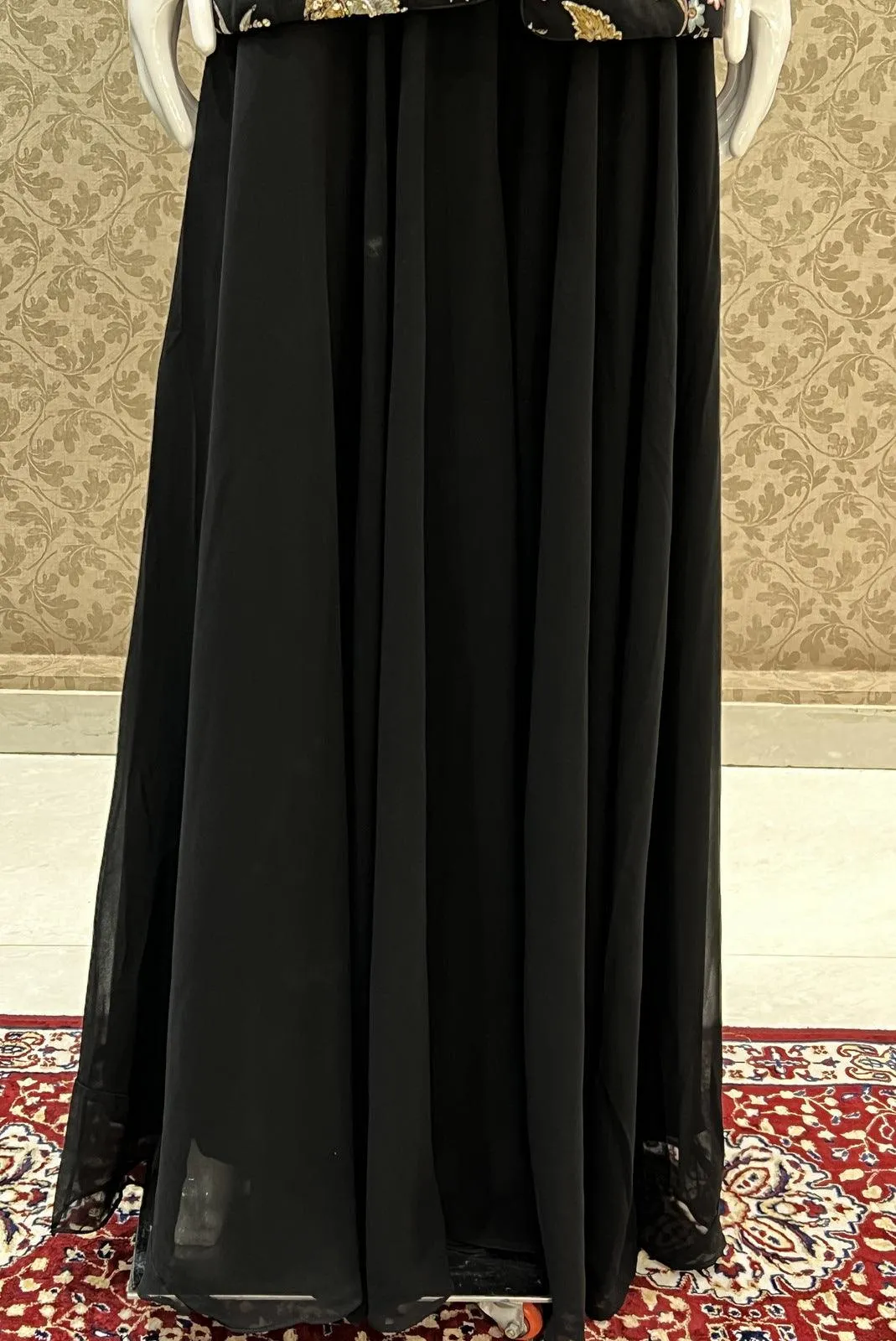 Black Multicolor Embroidery, Sequins and Beads work Palazzo Suit Set