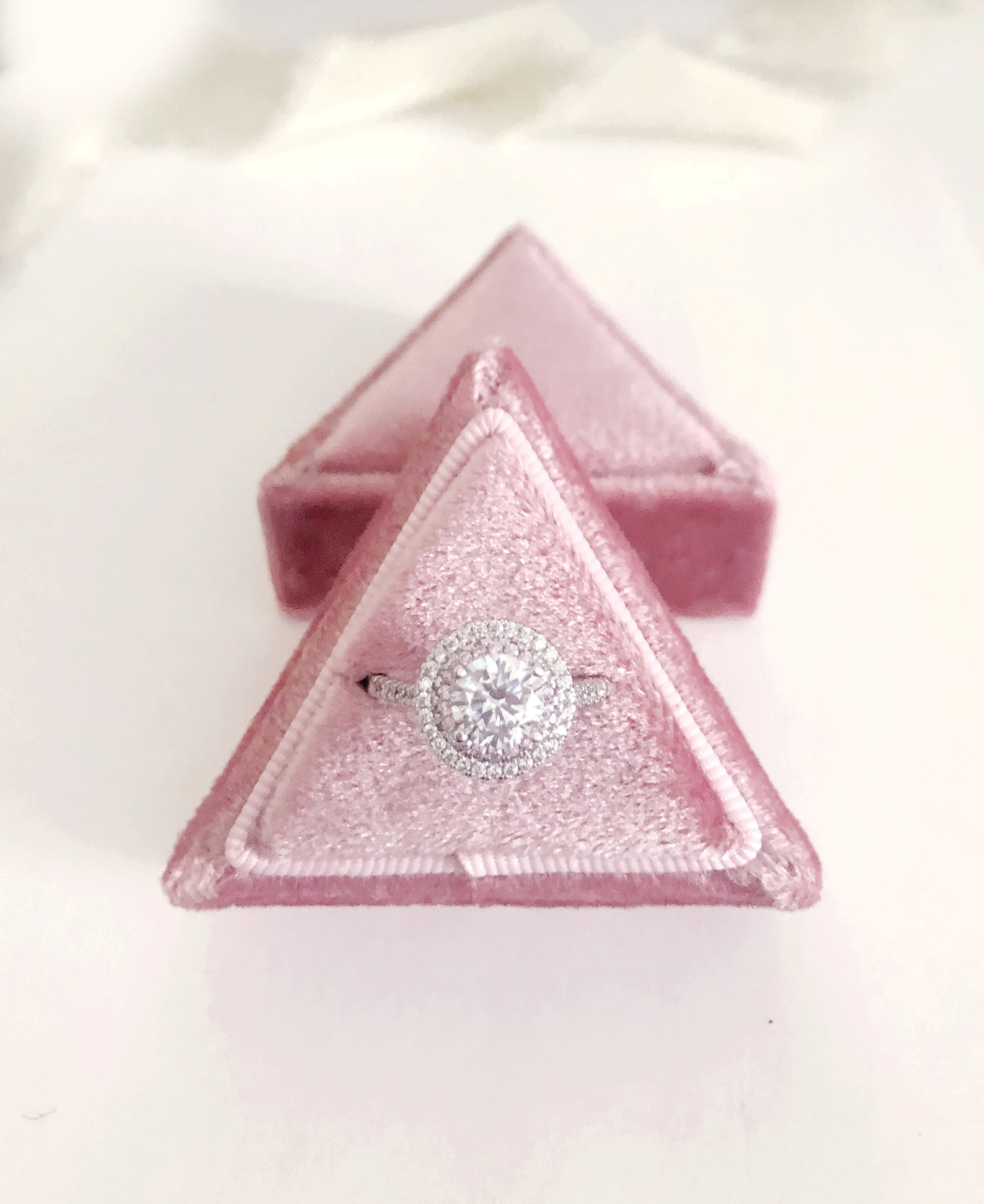Blush Pink Velvet Triangle Ring Box - Clearance