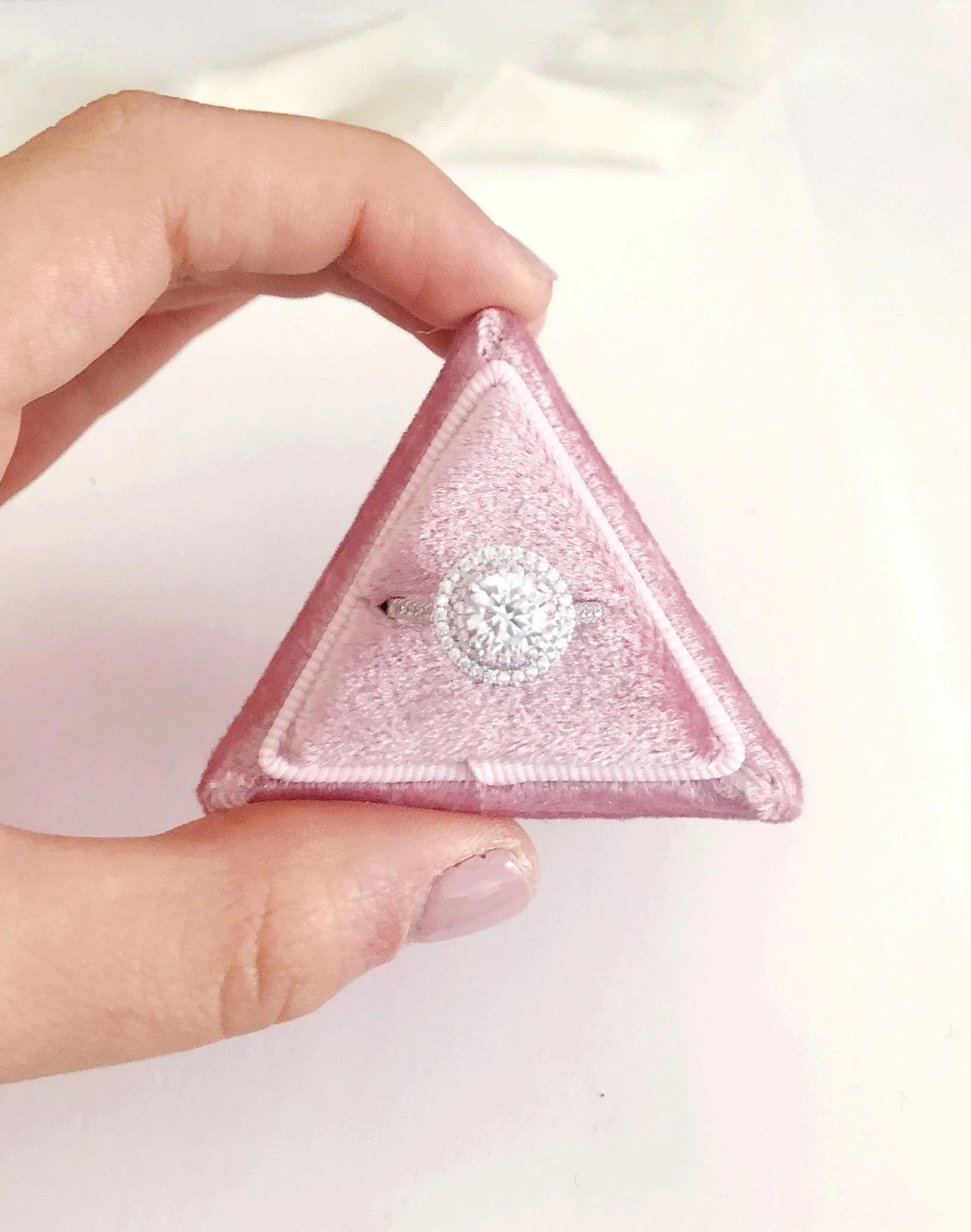 Blush Pink Velvet Triangle Ring Box - Clearance