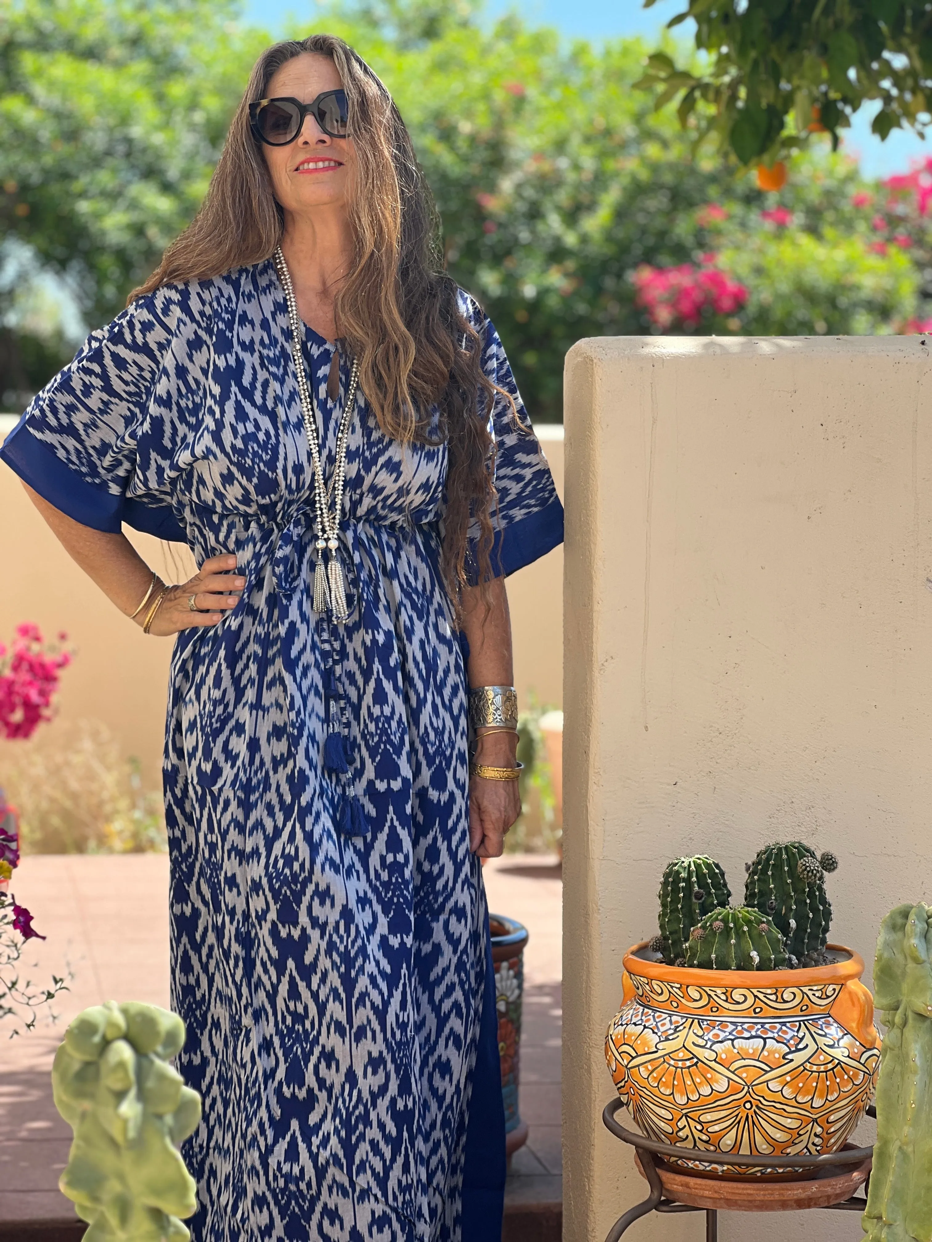 Bondi Blue Ikat Maxi Kaftan