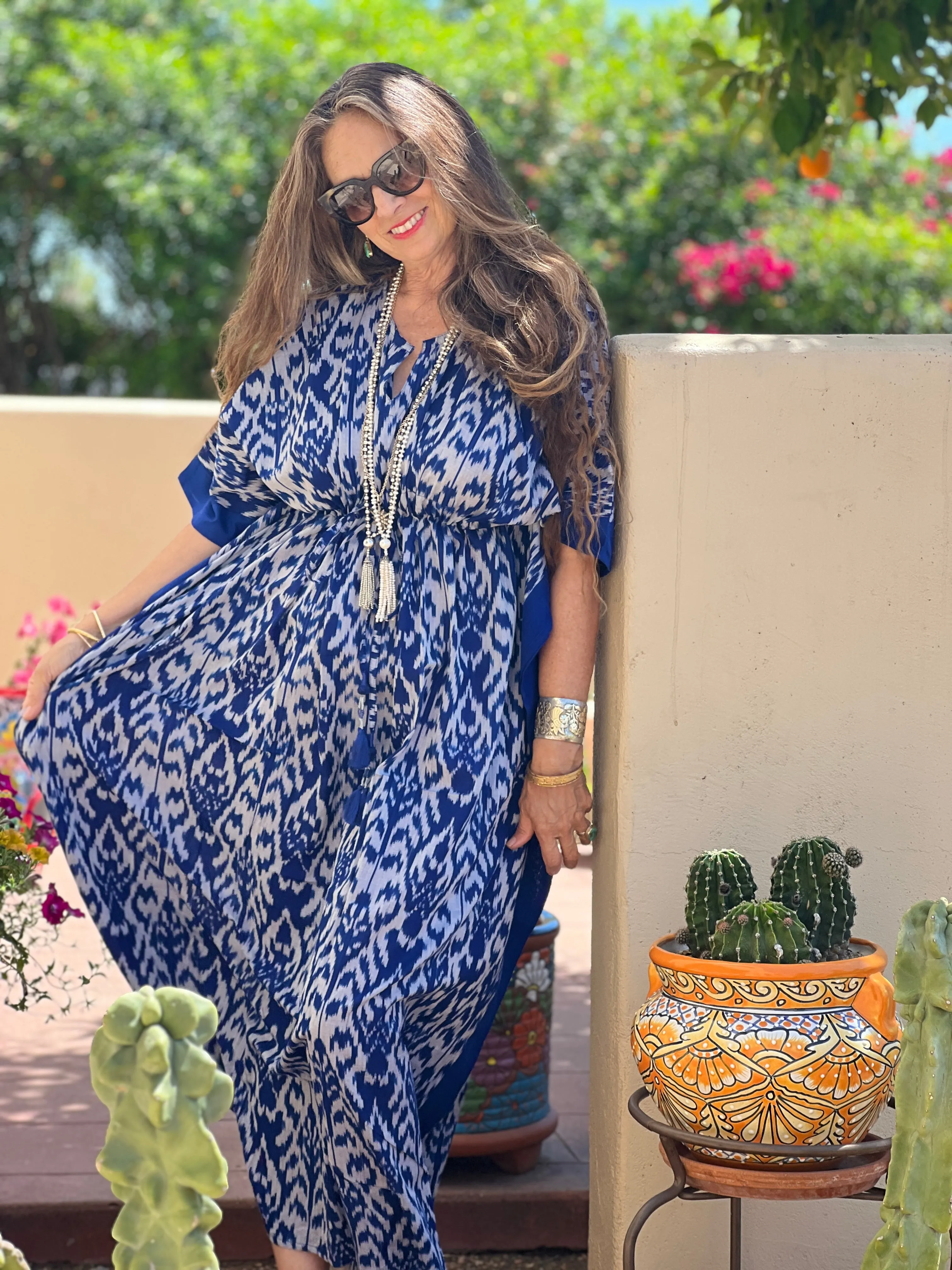 Bondi Blue Ikat Maxi Kaftan