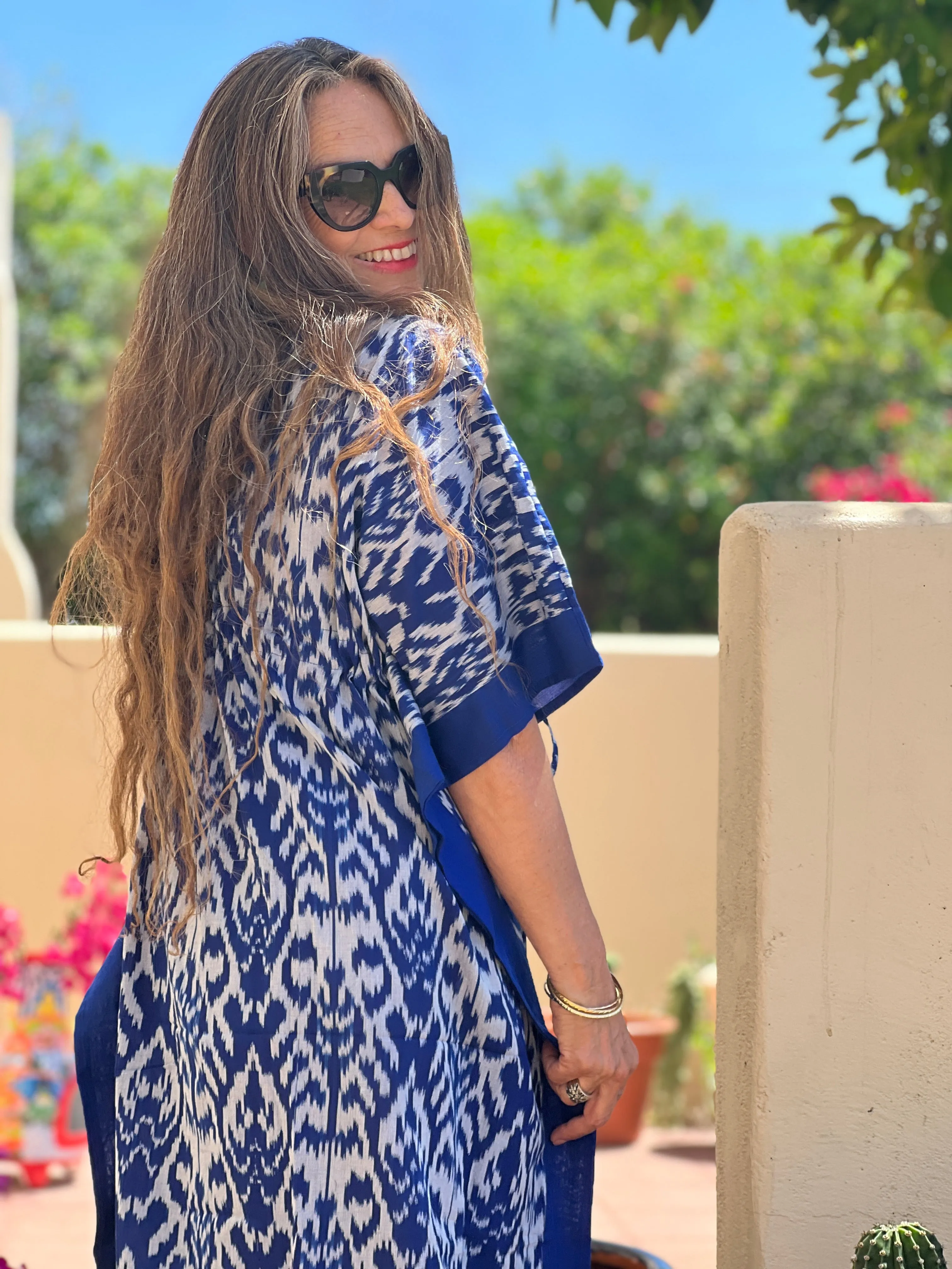 Bondi Blue Ikat Maxi Kaftan