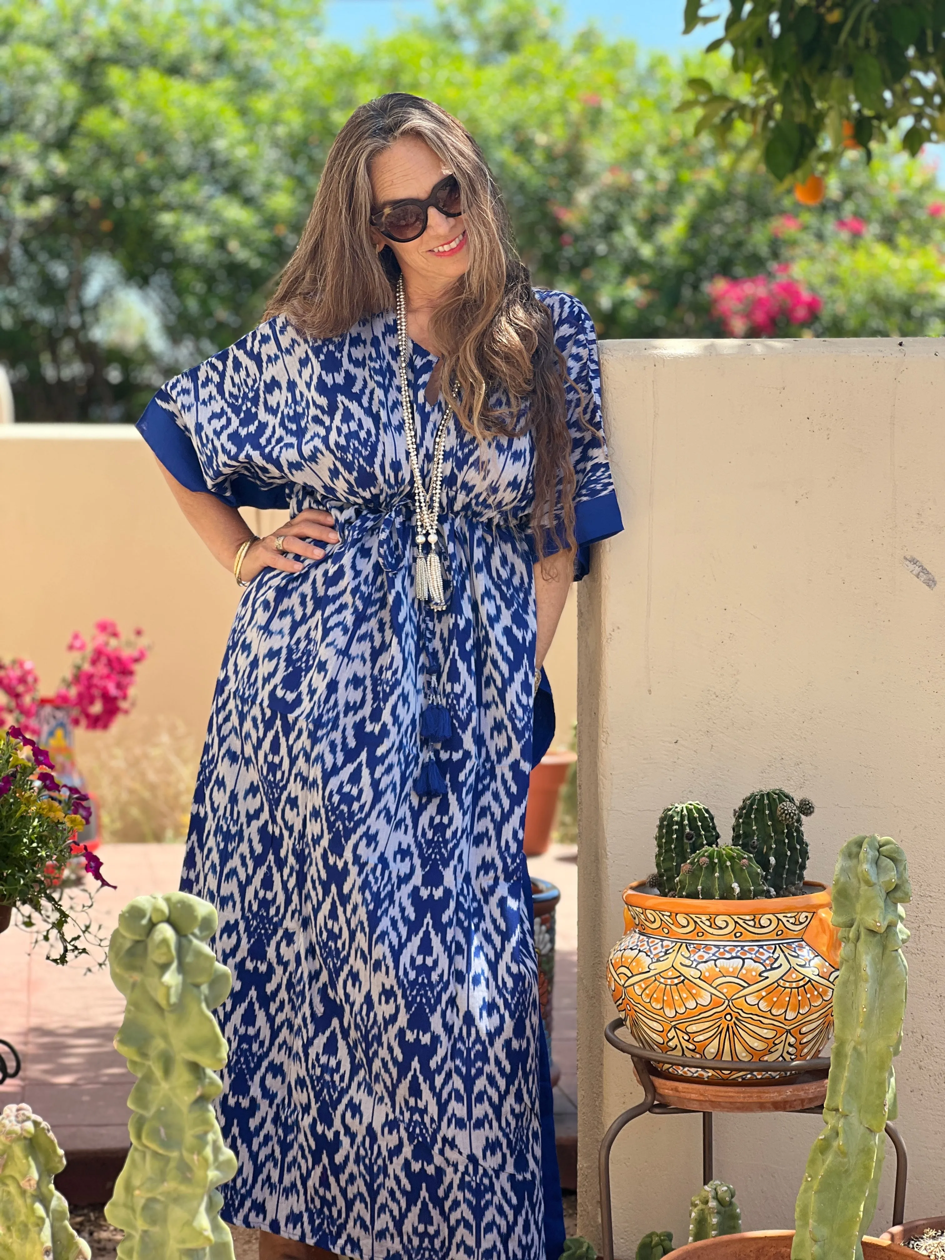Bondi Blue Ikat Maxi Kaftan