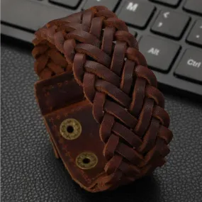 Braided Biker Funky Handcrafted Brown Leather Wrist Band Bracelet
