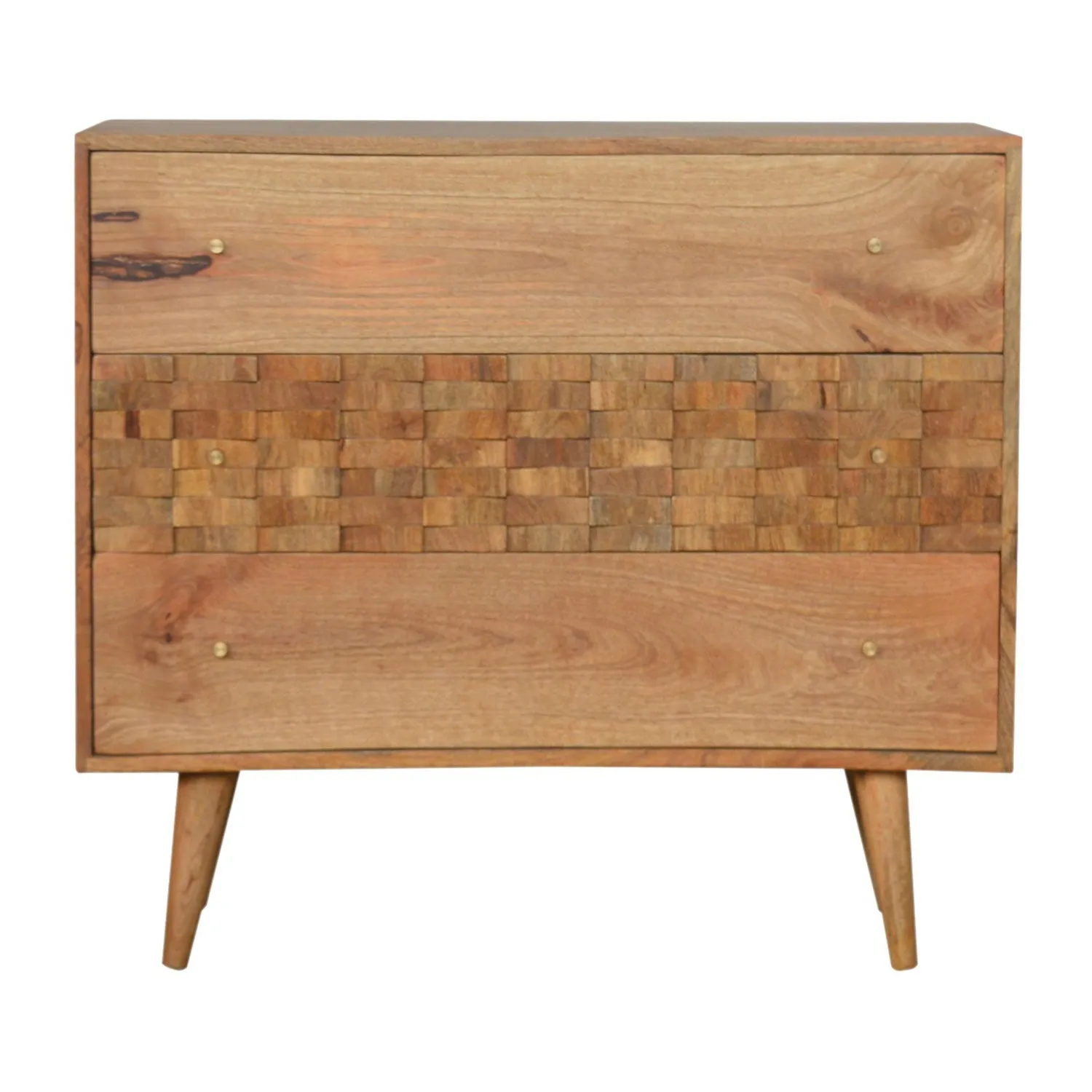 Bristol Oak Finish Carved 3 Chest Of Drawers