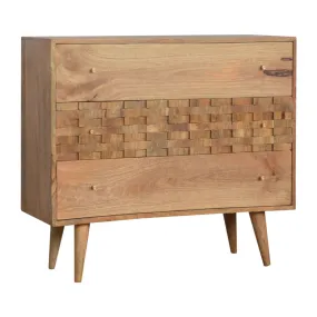 Bristol Oak Finish Carved 3 Chest Of Drawers