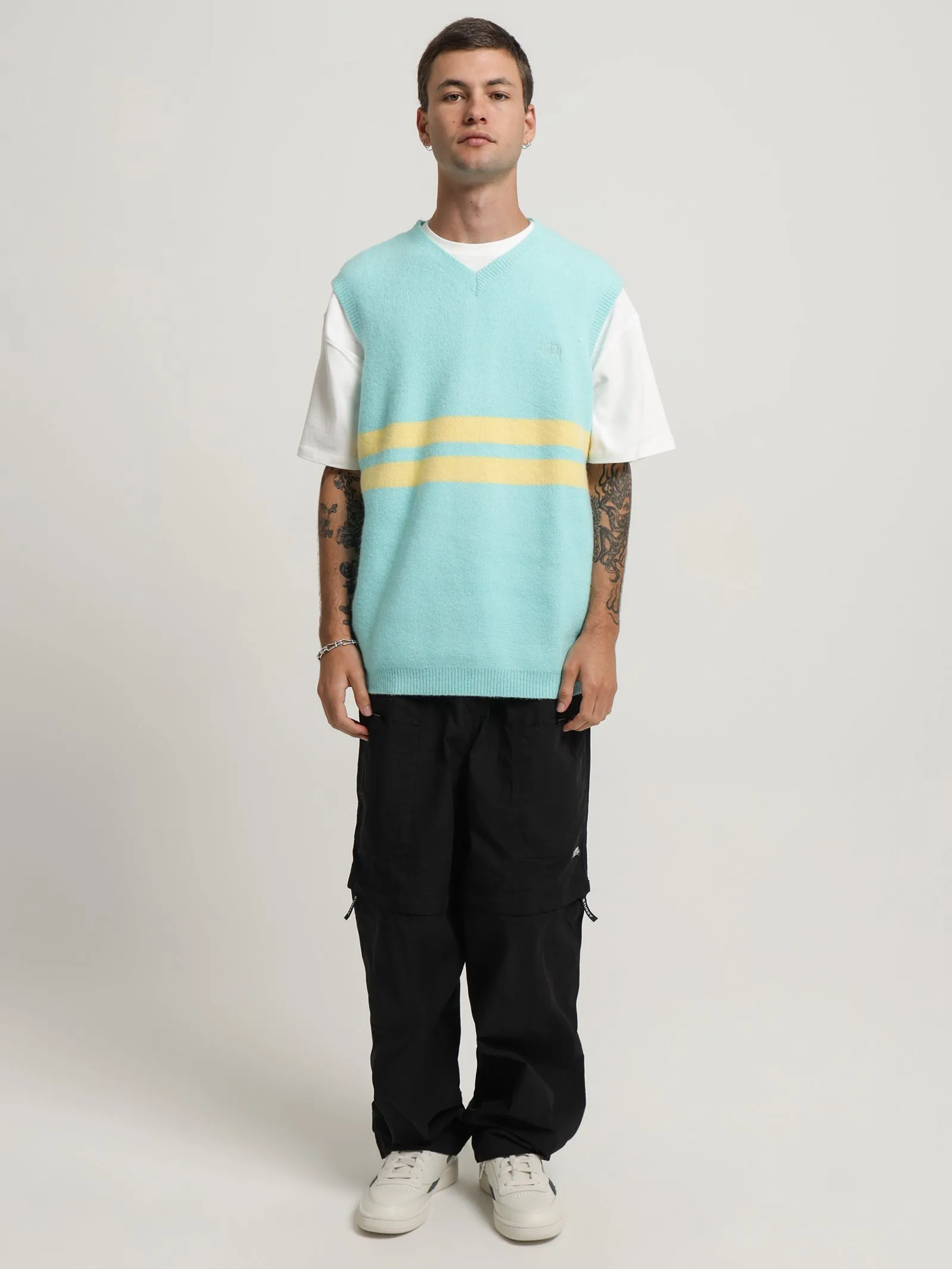 Brushed Stripe Knit Vest in Seafoam