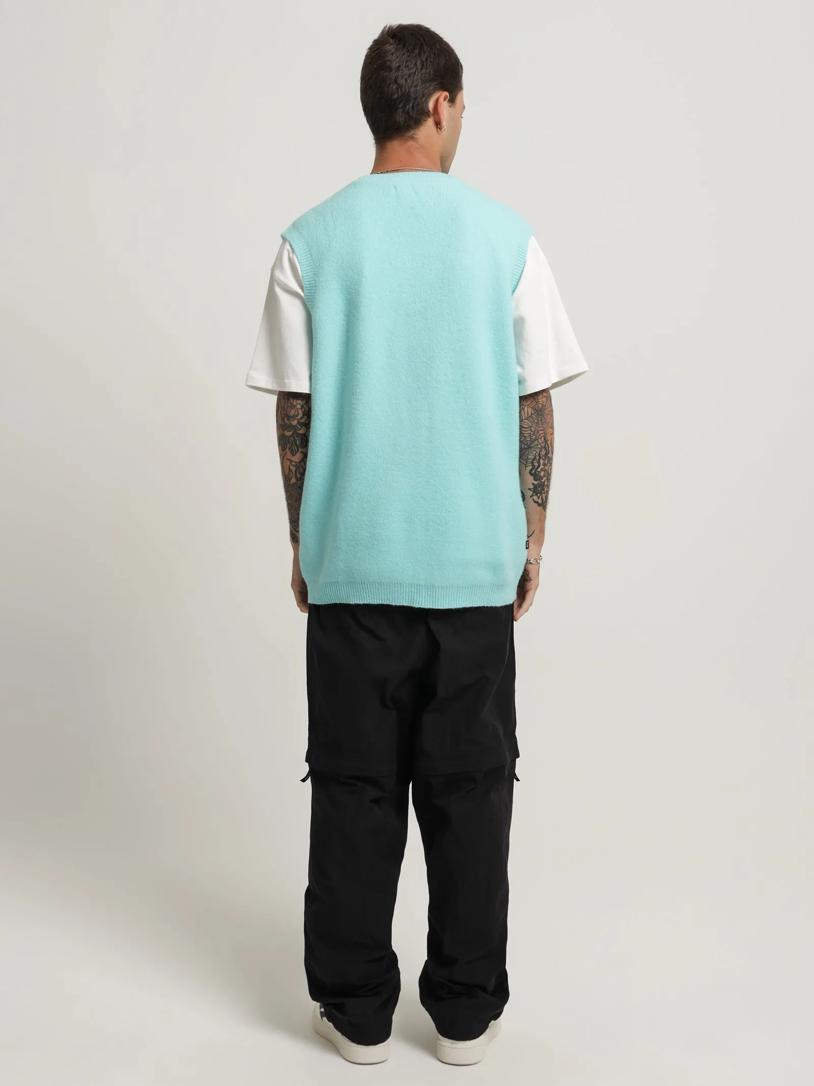 Brushed Stripe Knit Vest in Seafoam