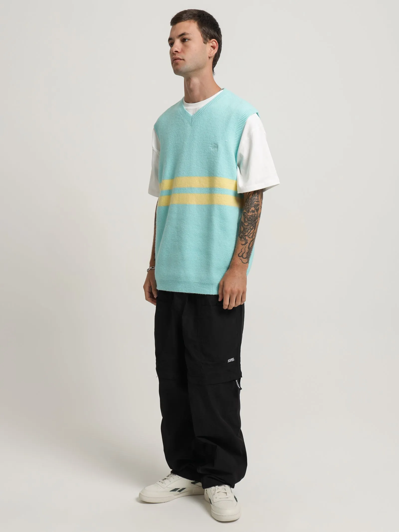 Brushed Stripe Knit Vest in Seafoam