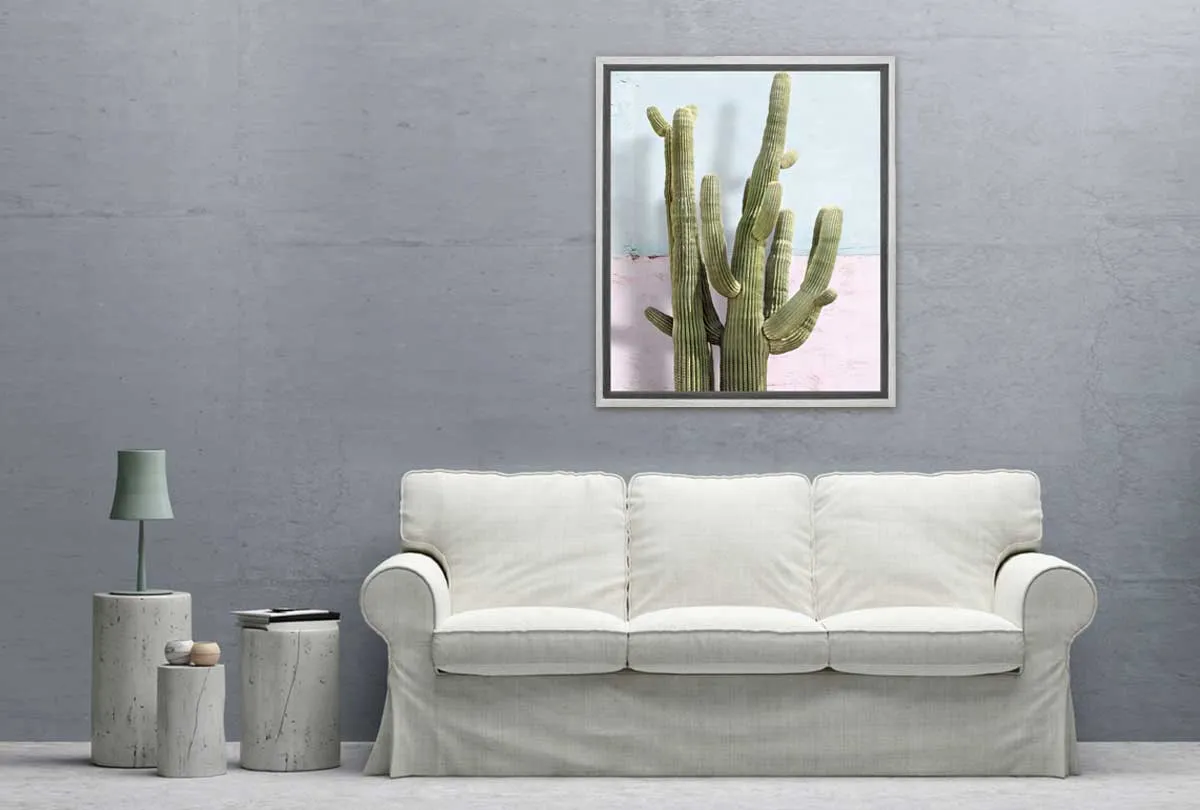 Cactus Against Pink Blue Wall | Canvas Wall Art Print