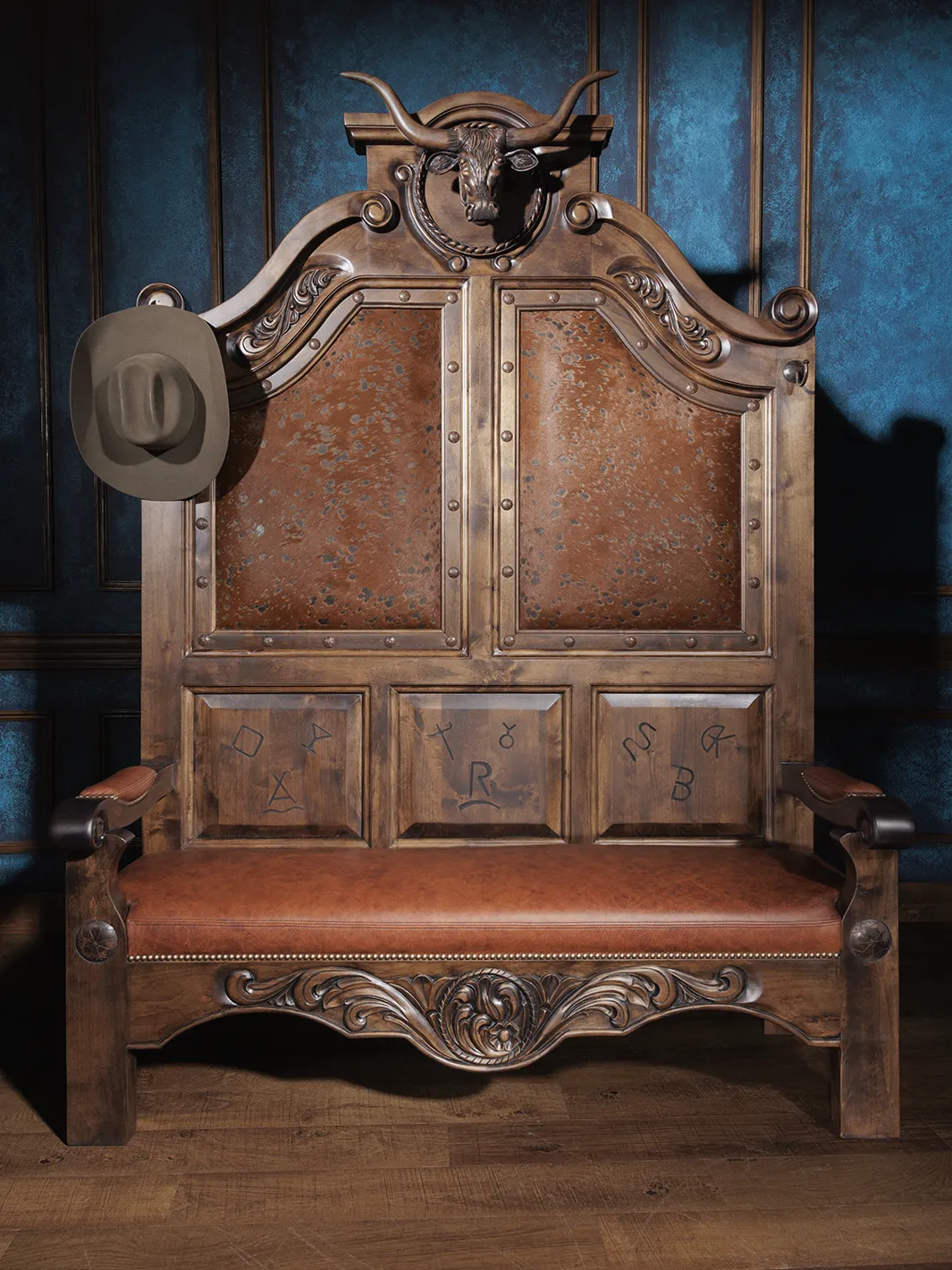 Cattleman’s Leather Hall Tree Bench