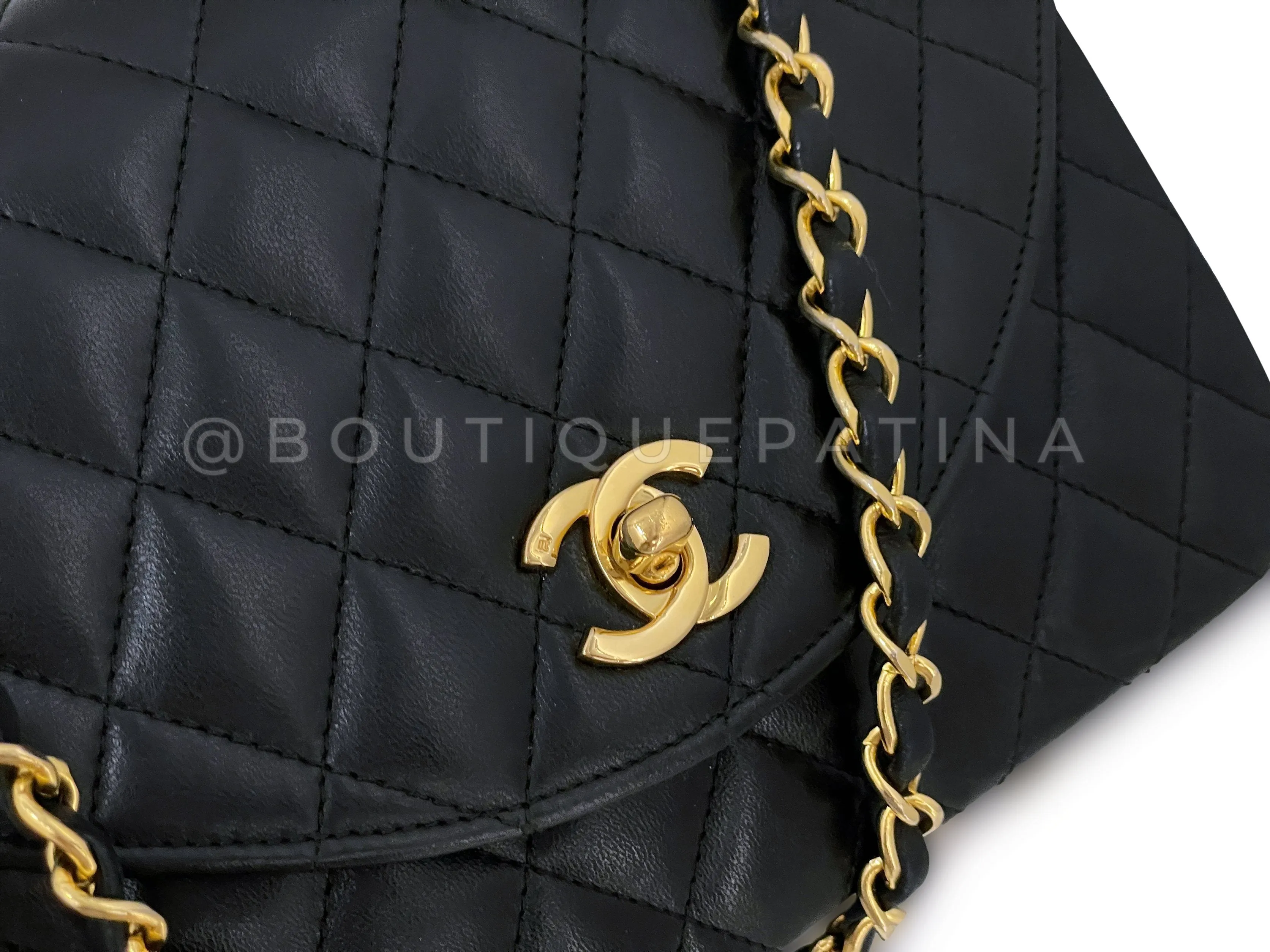 Chanel 1989 Vintage Black Curved Flap Bag 24k GHW Lambskin