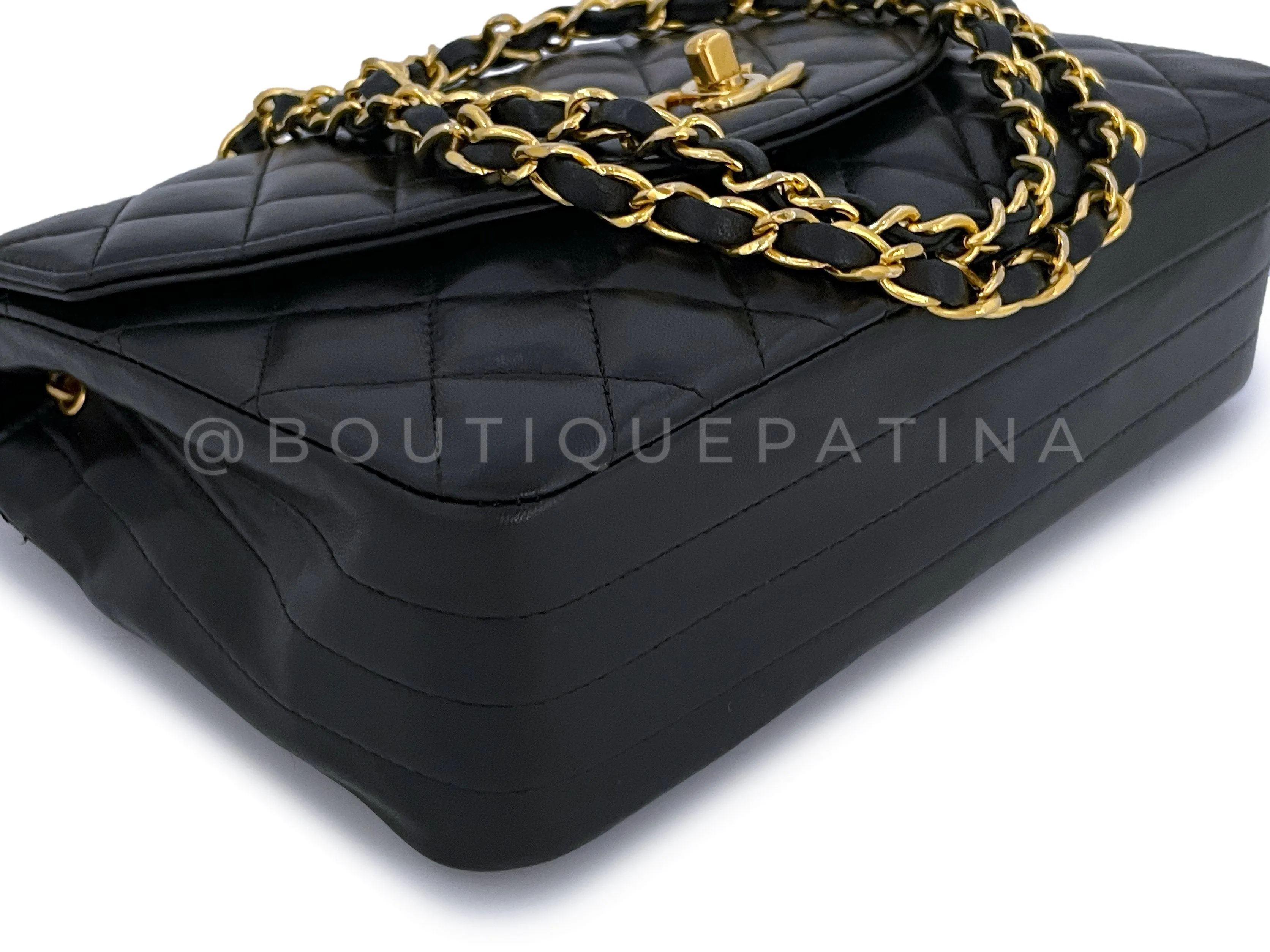 Chanel 1989 Vintage Black Curved Flap Bag 24k GHW Lambskin