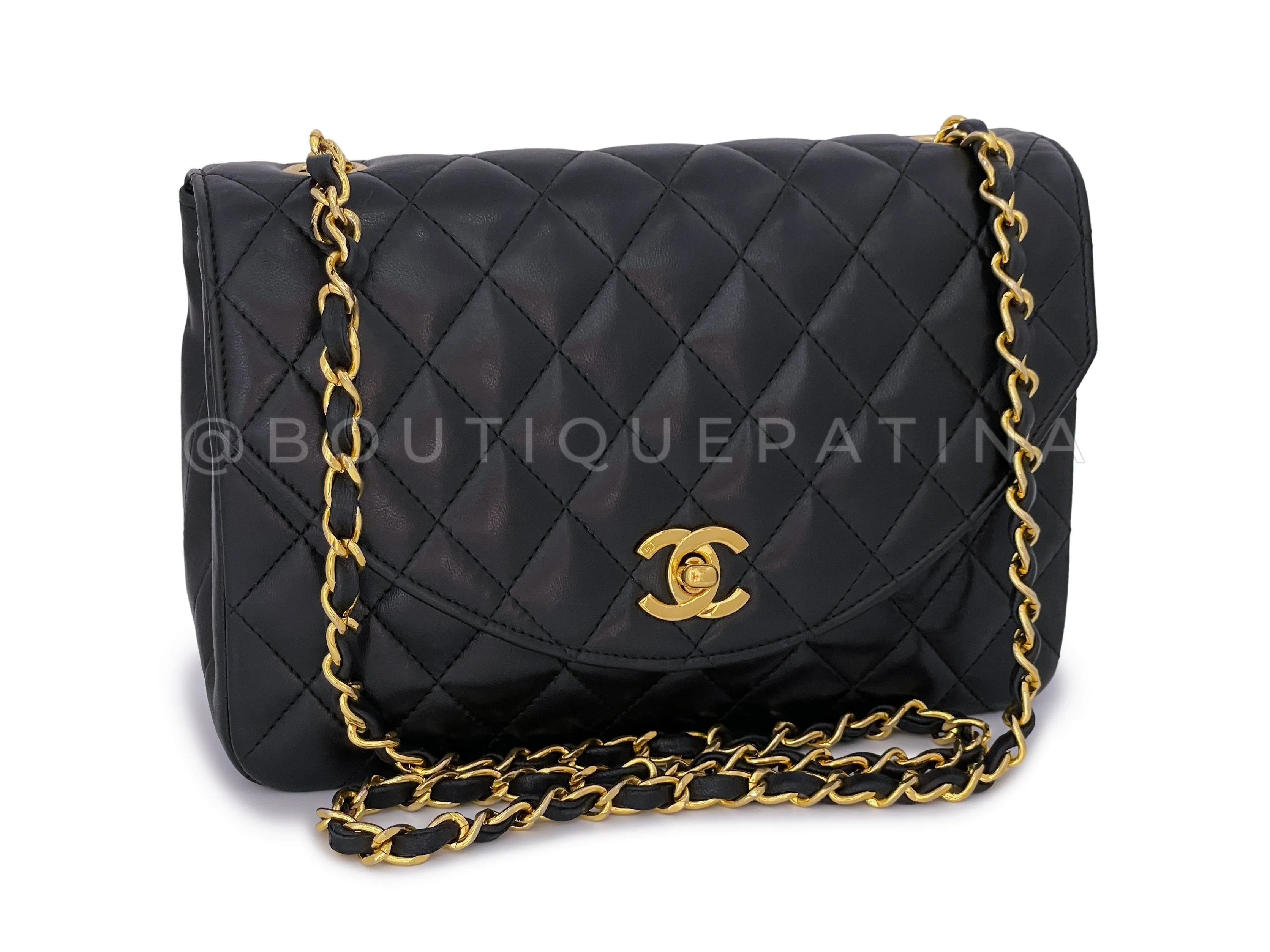 Chanel 1989 Vintage Black Curved Flap Bag 24k GHW Lambskin