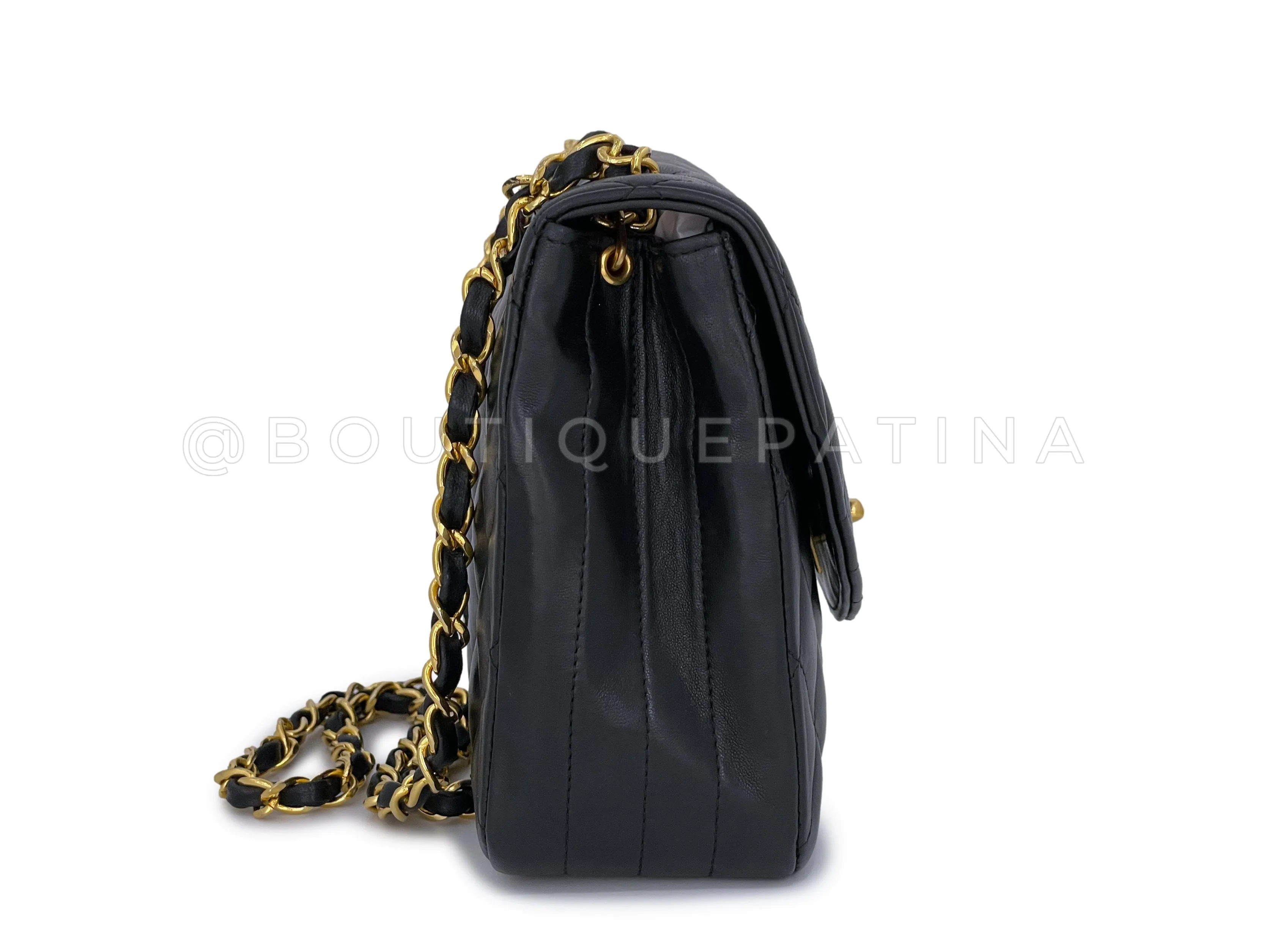 Chanel 1989 Vintage Black Curved Flap Bag 24k GHW Lambskin